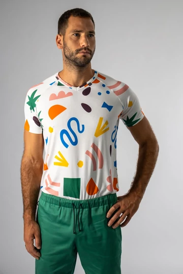 koda fehér mintás férfi orvosi póló