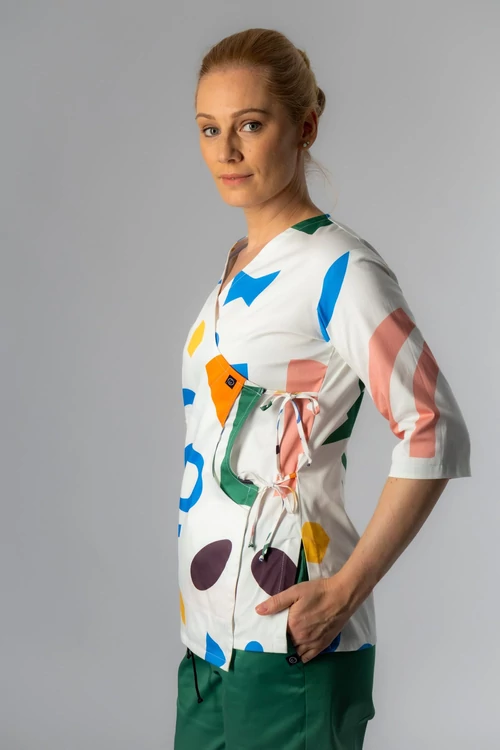 indiana fehér mintás női orvosi köpeny 3